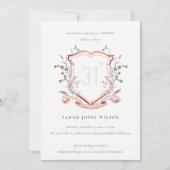 Invitation Elégant Fleur sauvage rose Monogram Crest Annivers (Devant)