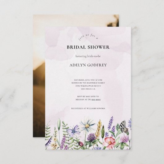 Invitation Elégant Fleur sauvage rose Rustic Boho Fête des ma (Devant / Derrière)