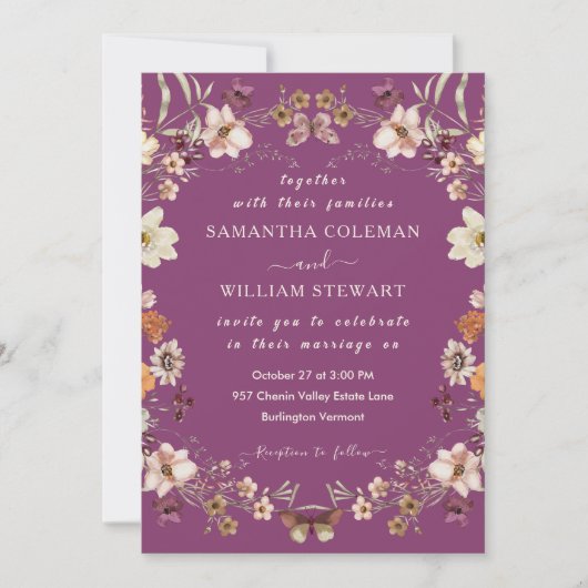 Invitation Élégant Fleur sauvage Rustic Berry Purple Mariage (Devant)
