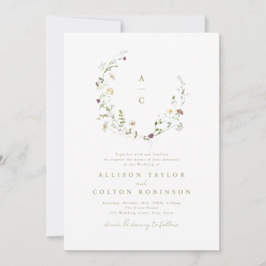Invitation Élégant Fleur sauvage Rustic Boho Mariage monogram (Devant)