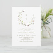 Invitation Élégant Fleur sauvage Rustic Boho Mariage monogram (Debout devant)