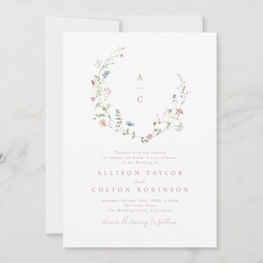 Invitation Élégant Fleur sauvage Rustic Boho Mariage monogram (Devant)