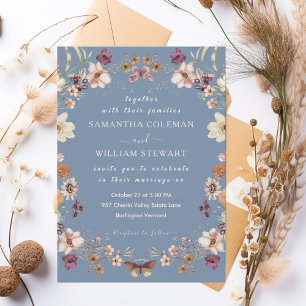 Invitation Élégant Fleur sauvage Rustic Periwinkle Mariage