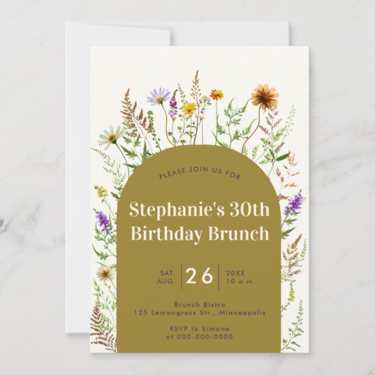 Invitation Elégant Fleur sauvage rustique Boho Frame 30e anni (Devant)