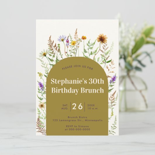 Invitation Elégant Fleur sauvage rustique Boho Frame 30e anni (Debout devant)