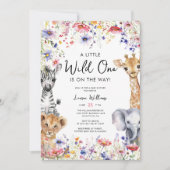 Invitation Elégant Fleur sauvage Safari photo bébé fille douc (Devant)