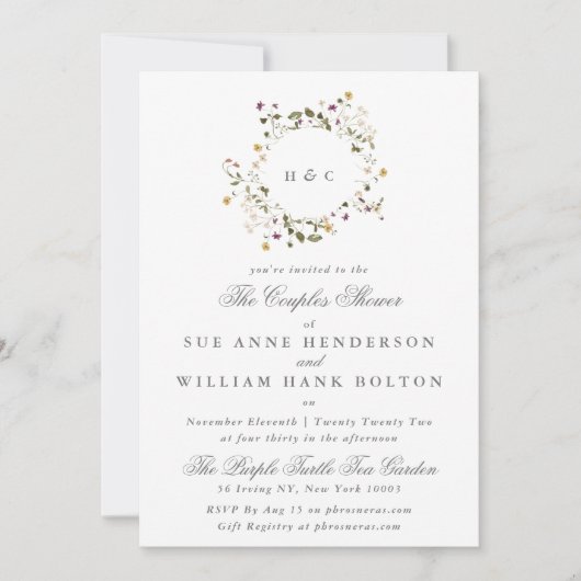 Invitation Elégant Fleur sauvage séché Pampas Couples Douche (Devant)