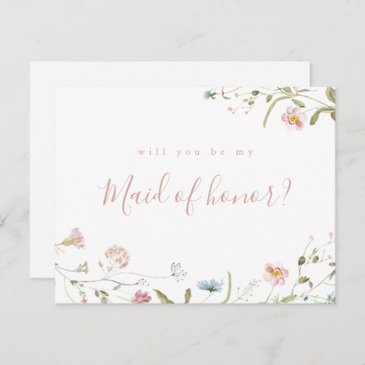 Invitation Elégant Fleur sauvage serez-vous ma servante d'hon (Devant / Derrière)