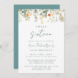 Invitation Élégant Fleur sauvage Sweet 16 Anniversaire