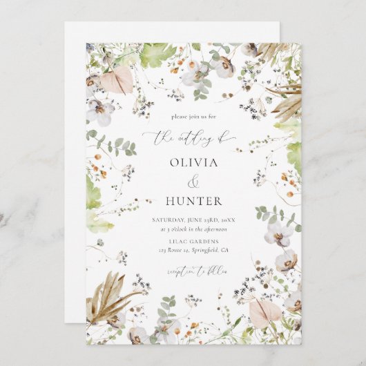 Invitation Élégant Fleur sauvage tout en un Mariage (Devant / Derrière)