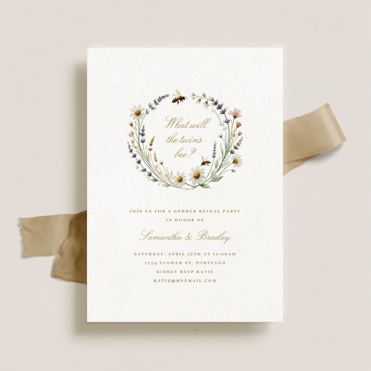 Invitation Élégant Fleur sauvage Twins Baby Genre Reveal Part