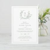 Invitation Élégant Fleur sauvage vert Sage Mariage Crest (Debout devant)
