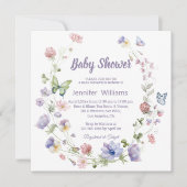 Invitation élégant fleur sauvage violet chic fille baby showe (Devant)