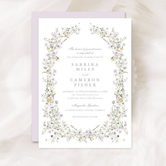 Invitation Élégant Fleur sauvage Wreath Blush Pink Mariage