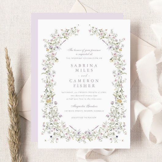Invitation Élégant Fleur sauvage Wreath Blush Pink Mariage