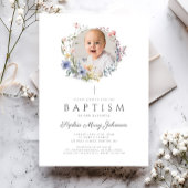 Invitation Élégant Fleur sauvage Wreath Photo Baptême