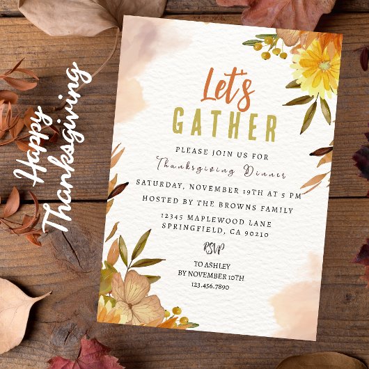 Invitation Elégant fleuri personnalisé Thanksgiving