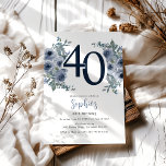 Invitation Élégant Fleurs Bleues 40e Anniversaire<br><div class="desc">Plongez dans le monde de l'élégance festive avec notre nouvelle gamme de cartons d'invitation pour anniversaire adulte. Établissant une nouvelle référence pour la sophistication, ces invitations sont ornées de fleurs aquarelles exquises dans une riche palette de bleus et de verts. Ces modèles d'invitation, modernes mais intemporels, sont destinés à transformer...</div>