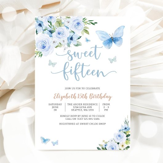 Invitation Élégant Fleurs Bleues Douze Ans
