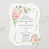 Invitation Elégant Fleurs de Bleu Or Mariage géométrique (Devant / Derrière)