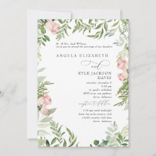 Invitation Élégant Fleurs de eucalyptus Rose Clair 2 Lieu