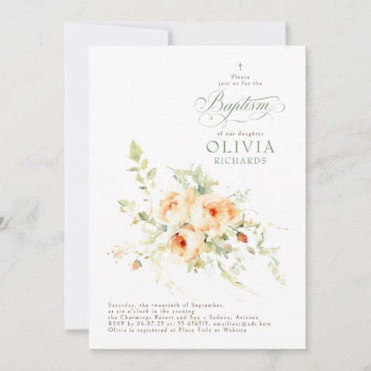 Invitation Élégant Fleurs de Terracotta Baptême (Devant)