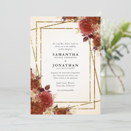 Invitation Élégant Fleurs en terre cuite Mariage Parties scin (Debout devant)