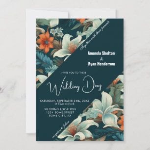 Invitation Élégant Fleurs Florales Tropicales Mariage