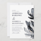 Invitation Elégant Fleurs Fumées Side Texte Mariage Marine (Devant)