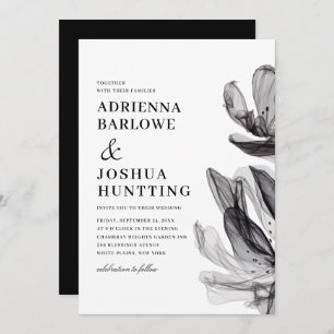 Invitation Elégant Fleurs Fumées Side Texte Mariage noir