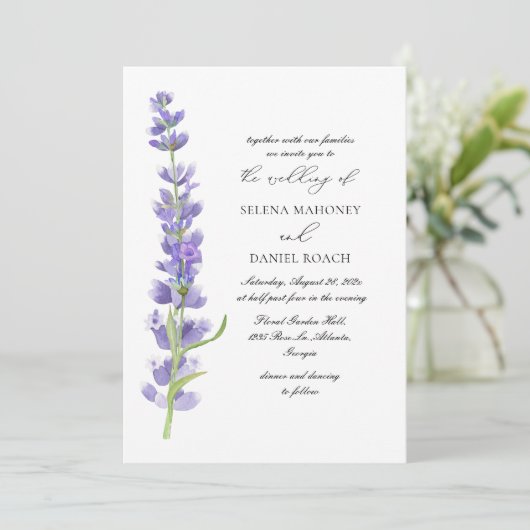 Invitation Élégant Fleurs Mariage Lavender (Debout devant)