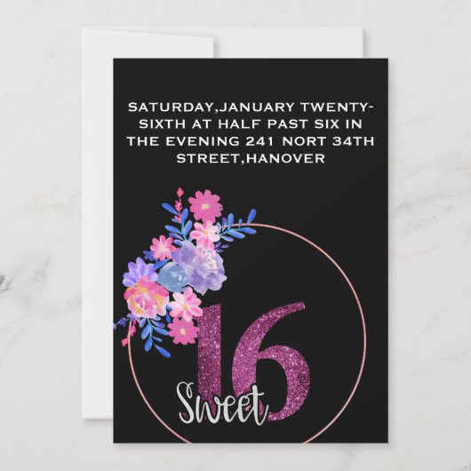 INVITATION ÉLÉGANT FLEURS NOIRES (Dos)