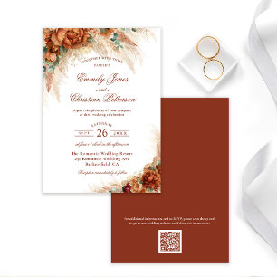 Invitation Élégant Fleurs Personnalisées Bohème Herbe de Pamp
