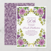 Invitation Élégant Fleurs Violettes Vignes Vertes 90e Anniver (Devant / Derrière)