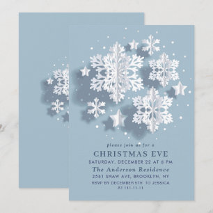 Invitation Élégant Flocon de neige Fête NOËL EVE