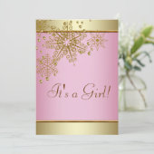 Invitation Élégant Flocon de neige rose or Baby Girl Douche (Debout devant)