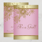 Invitation Élégant Flocon de neige rose or Baby Girl Douche (Devant / Derrière)
