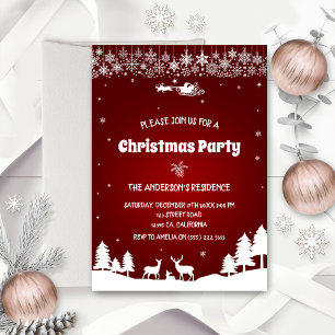 Invitation Élégant Flocon de neige Rouge Fête de Noël hiver
