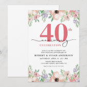 Invitation Elegant Floral 40th Wedding Anniversary (Devant / Derrière)