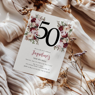 Invitation Élégant Floral 50e Anniversaire