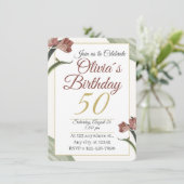 Invitation Elegant Floral 50th – Gold and Blush Flower (Debout devant)