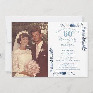 Invitation Élégant floral 60e anniversaire Mariage photo