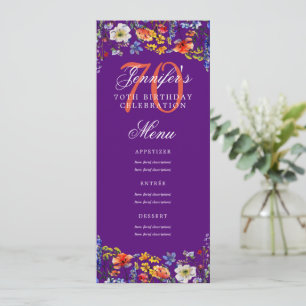 Invitation Elégant Floral 70e Anniversaire Menu Purple