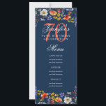 Invitation Elégant Floral 70th Birthday Party Menu Marine<br><div class="desc">Elégant "Menu fête d'anniversaire" avec fleurs de saules d'aquarelle et texte personnalisé.</div>