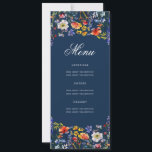 Invitation Elégant Floral 70th Birthday Party Menu Marine<br><div class="desc">Design élégant "Menu fête d'anniversaire" avec fleurs sauvages aquarelles et texte personnalisé.</div>