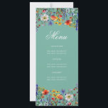 Invitation Elégant Floral 70th Birthday Party Menu Turquoise<br><div class="desc">Design élégant "Menu fête d'anniversaire" avec fleurs sauvages aquarelles et texte personnalisé.</div>