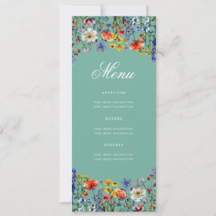 Invitation Elégant Floral 70th Birthday Party Menu Turquoise