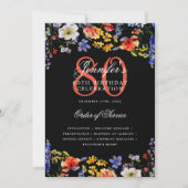 Invitation Elégant Floral 80e Anniversaire Menu Black (Devant)