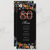 Invitation Elégant Floral 80th Birthday Party Menu Noir (Devant / Derrière)