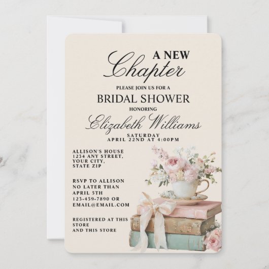 Invitation Elegant Floral A New Chapter Bridal Shower (Devant)